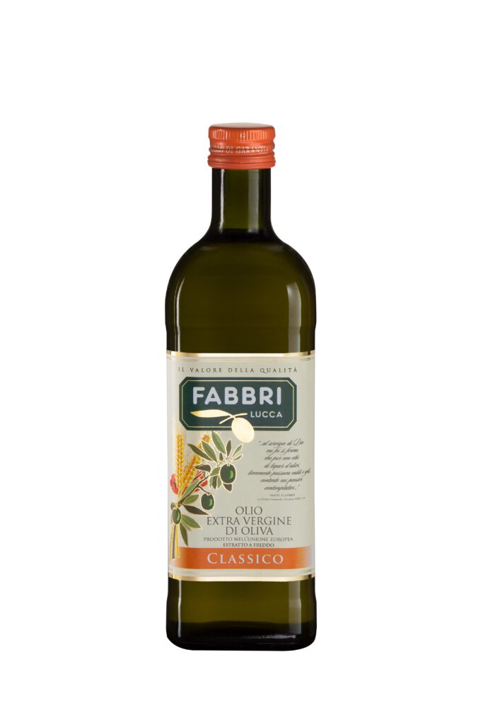 Eine Flasche italienisches Feinkost Olivenöl FABBRI Lucca